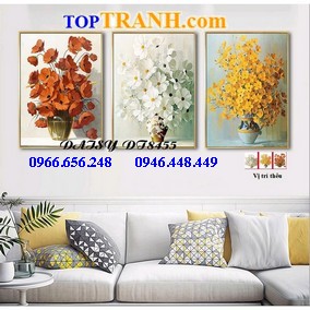 Tranh thêu hoa 3 bức